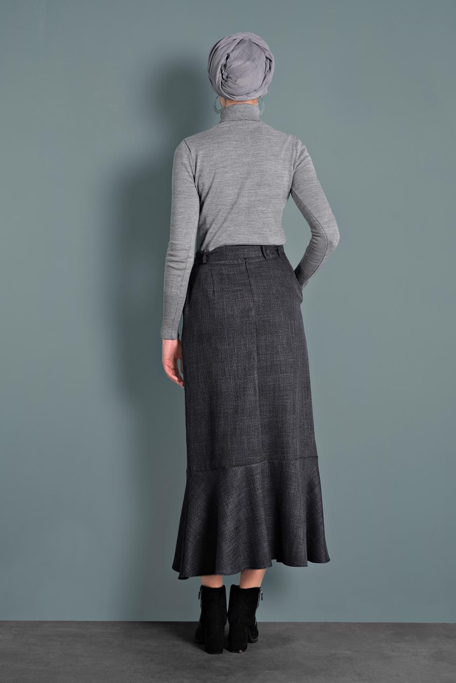 Tesettür giyim SİYAH ALVİNA EKOSE TROMPET ETEK 60027