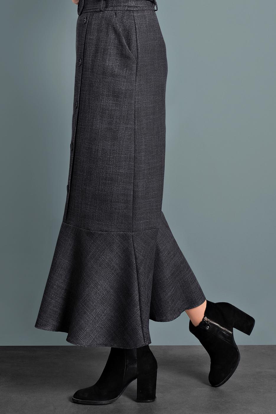 Tesettür giyim SİYAH ALVİNA EKOSE TROMPET ETEK 60027