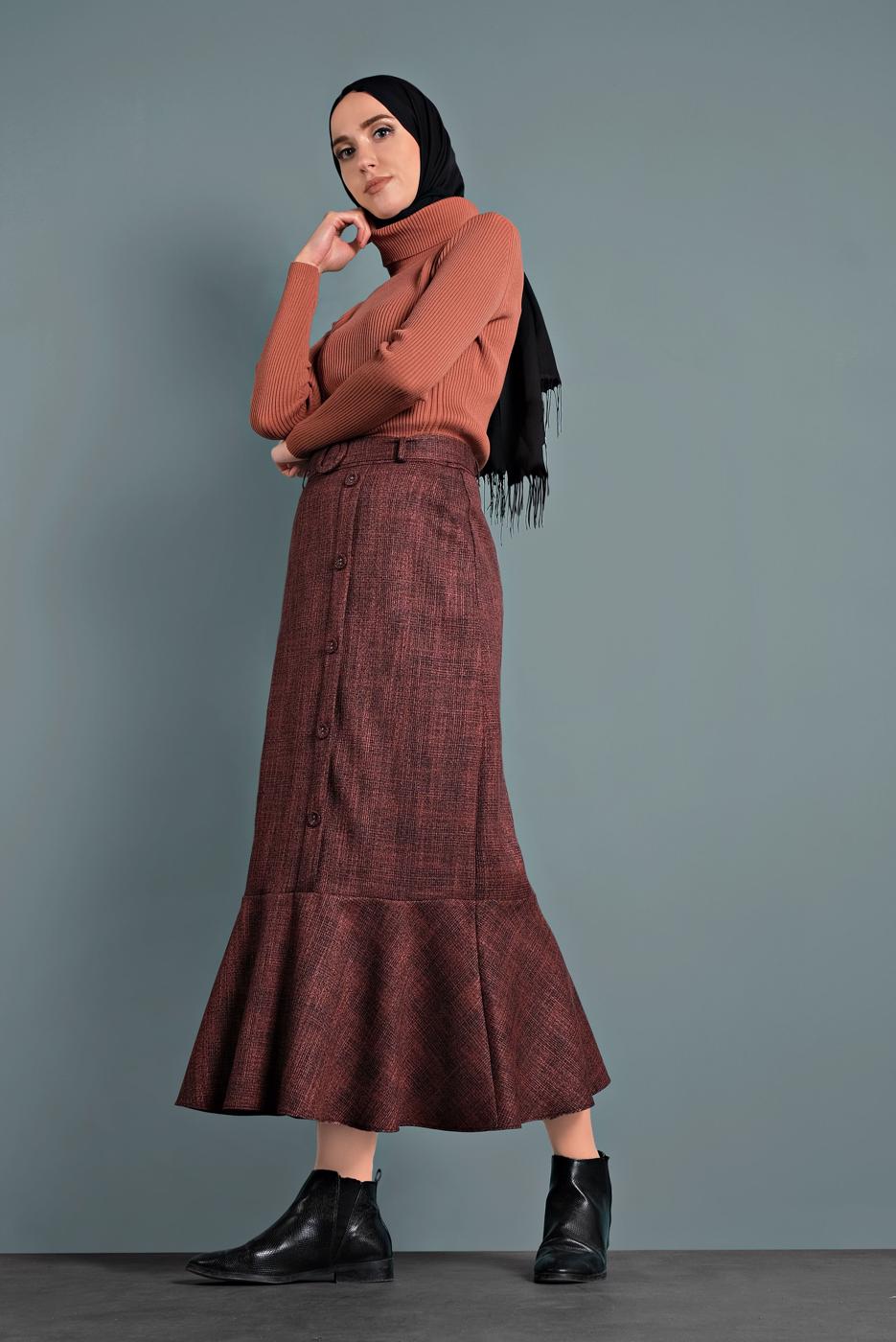 Tesettür giyim SİYAH ALVİNA EKOSE TROMPET ETEK 60027