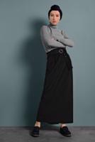 Tesettür giyim SİYAH ALVİNA KEMERLİ KADİFE ETEK 60034	