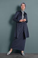 Tesettür giyim LACİVERT ALVİNA KEMERLİ KADİFE ETEK 60034	