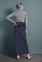 Tesettür giyim LACİVERT ALVİNA KEMERLİ KADİFE ETEK 60034	