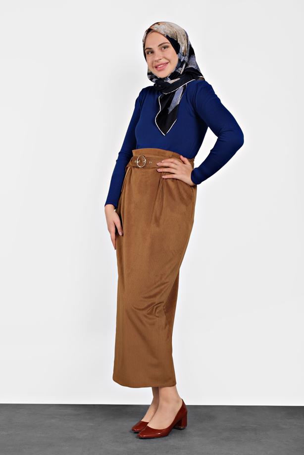 Vêtements hijab TABA JUPE EN VELOURS AVEC CEINTURE ALVİNA 60034 - TRENDTESETTÜR