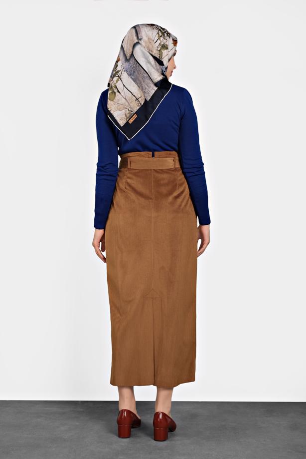 Vêtements hijab TABA JUPE EN VELOURS AVEC CEINTURE ALVİNA 60034 - TRENDTESETTÜR