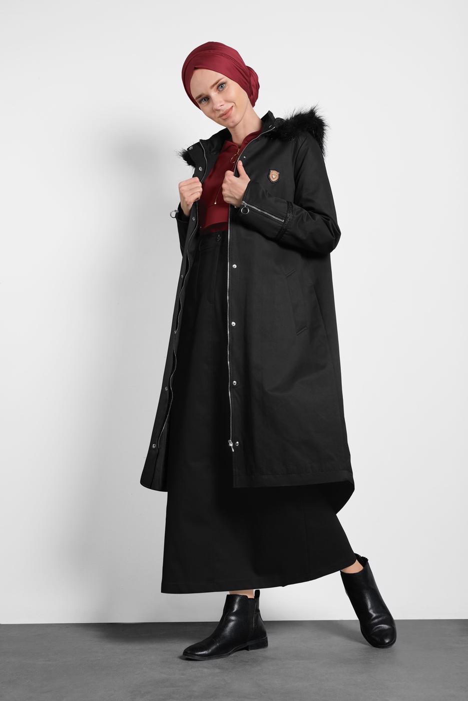 Tesettür giyim SİYAH ALVİNA CEP DETAYLI ETEK 60037 