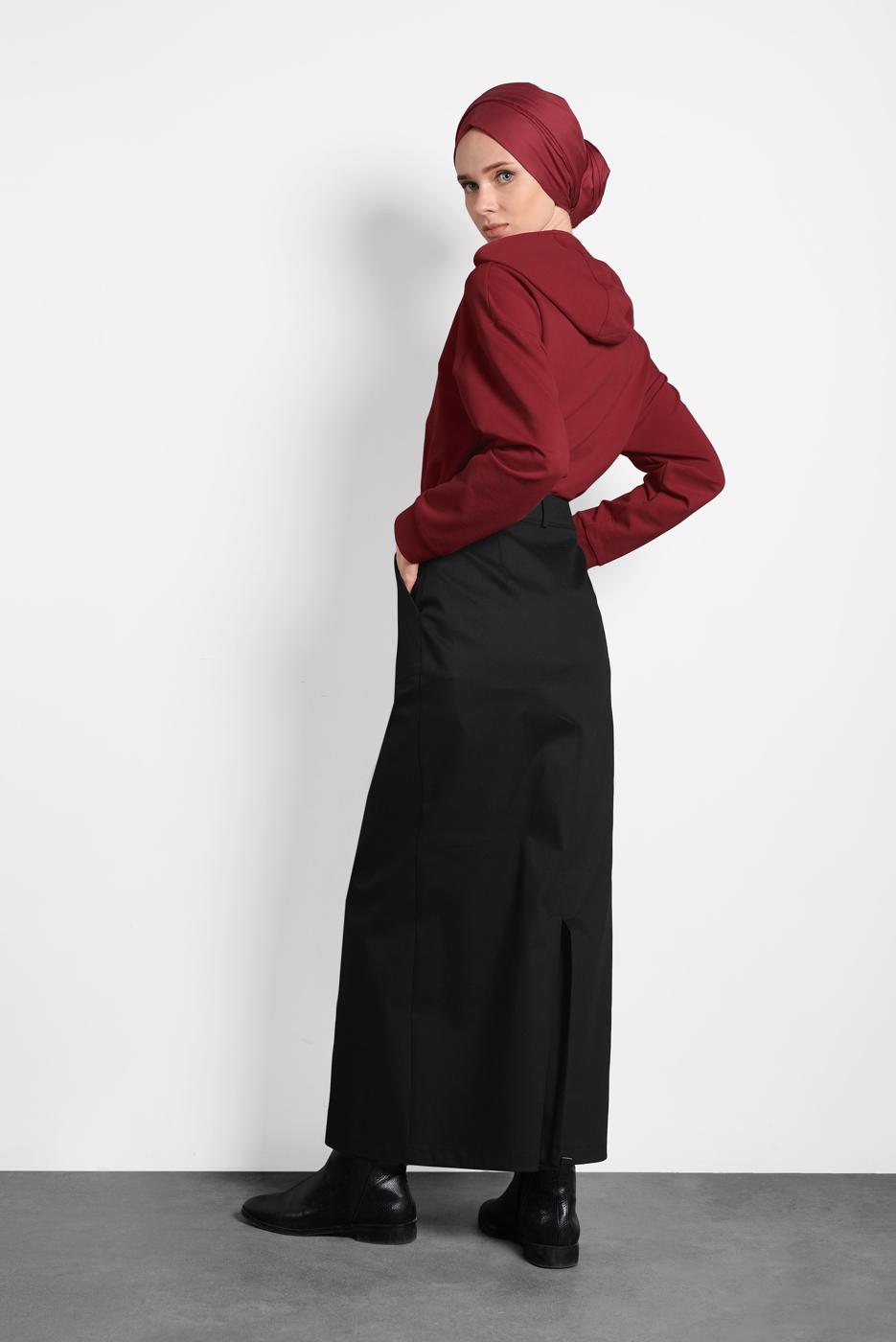 Tesettür giyim SİYAH ALVİNA CEP DETAYLI ETEK 60037 