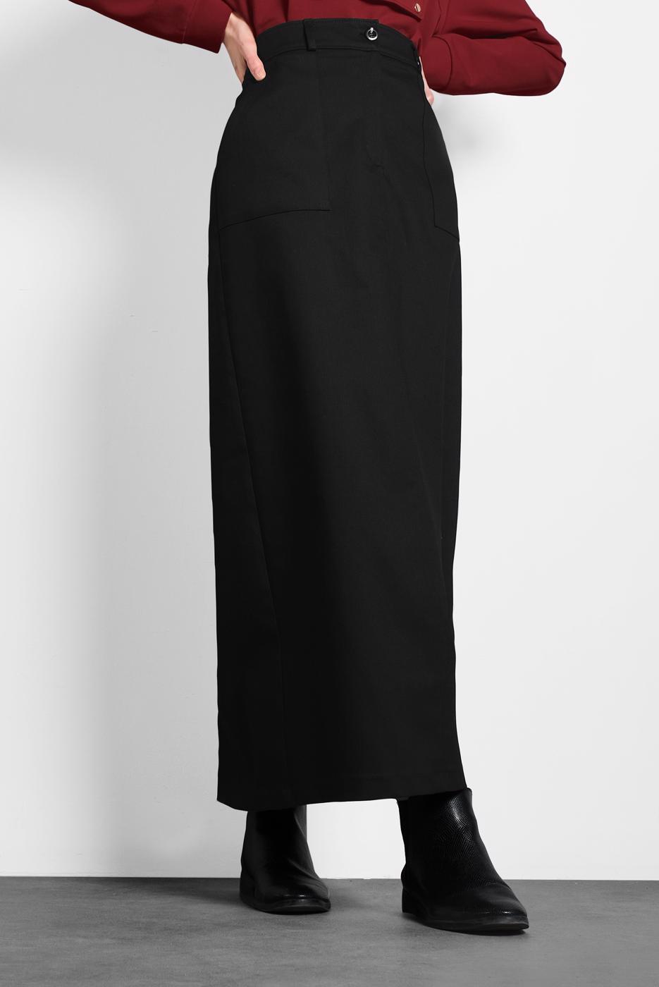 Tesettür giyim SİYAH ALVİNA CEP DETAYLI ETEK 60037 