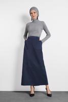 Tesettür giyim LACİVERT ALVİNA CEP DETAYLI ETEK 60037 