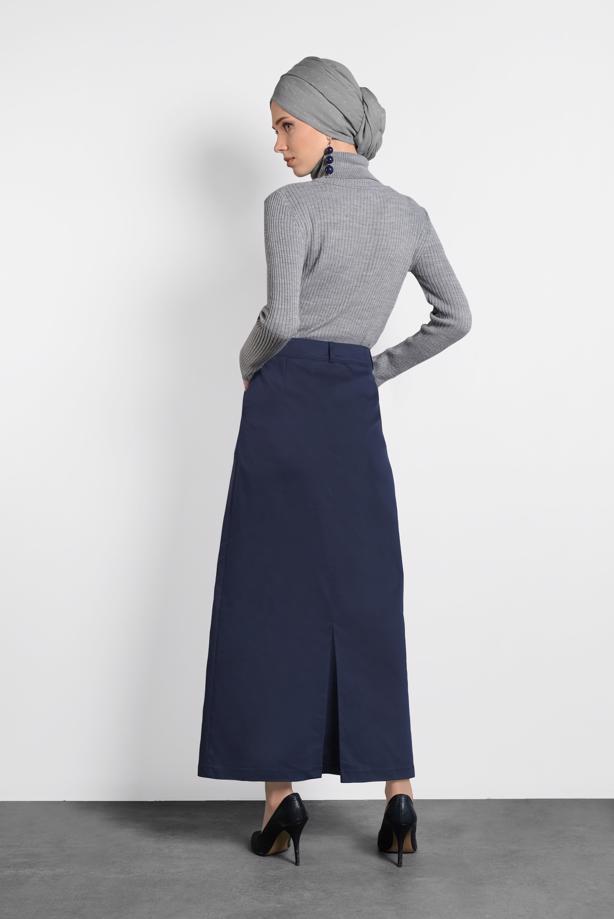 Tesettür giyim LACİVERT ALVİNA CEP DETAYLI ETEK 60037  - TRENDTESETTÜR