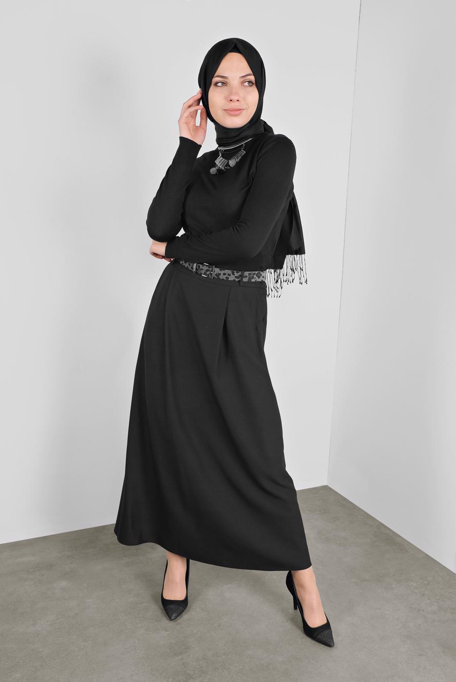 Tesettür giyim SİYAH  ALVİNA ÇAN ETEK 60023  