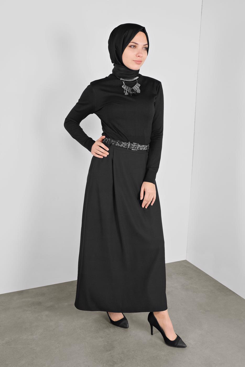 Tesettür giyim SİYAH  ALVİNA ÇAN ETEK 60023  