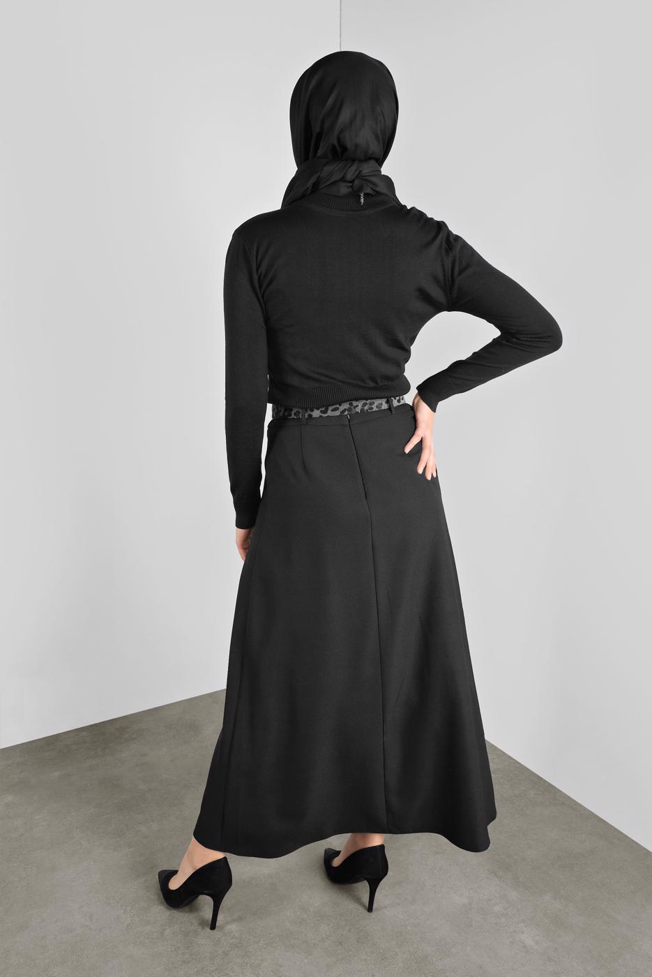 Tesettür giyim SİYAH  ALVİNA ÇAN ETEK 60023  