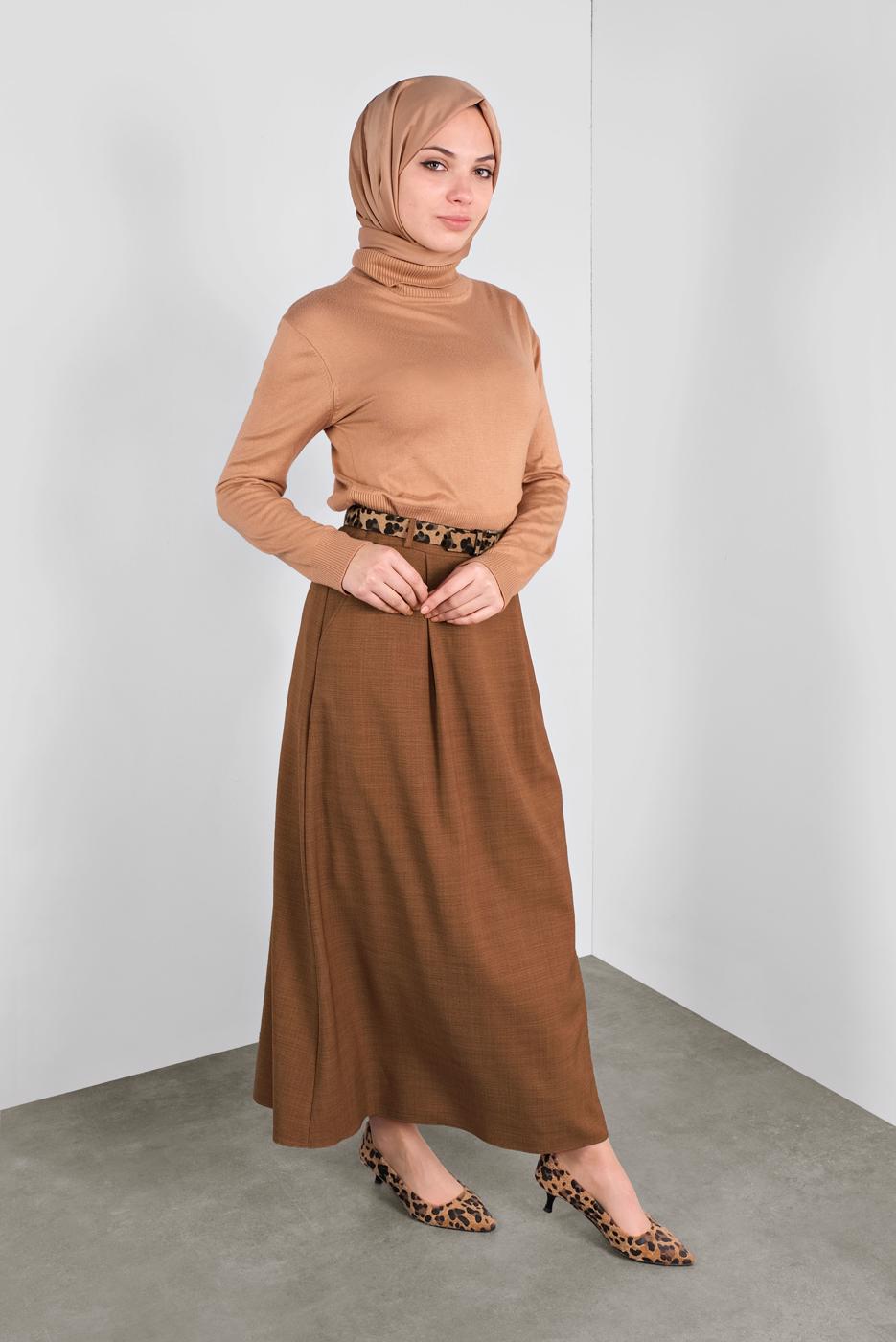 Tesettür giyim KAHVE  ALVİNA ÇAN ETEK 60023  