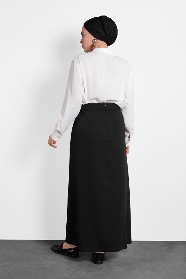 Tesettür giyim SİYAH ALVİNA A KESİM ETEK 60018	 - TRENDTESETTÜR