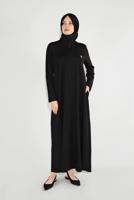 Vêtements hijab NOIR PARDESSU ZIPPÉ À TISSU FIN À COL ROND 25106
