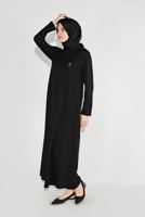Vêtements hijab NOIR PARDESSU ZIPPÉ À TISSU FIN À COL ROND 25106