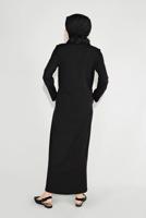 Vêtements hijab NOIR PARDESSU ZIPPÉ À TISSU FIN À COL ROND 25106