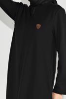 Vêtements hijab NOIR PARDESSU ZIPPÉ À TISSU FIN À COL ROND 25106