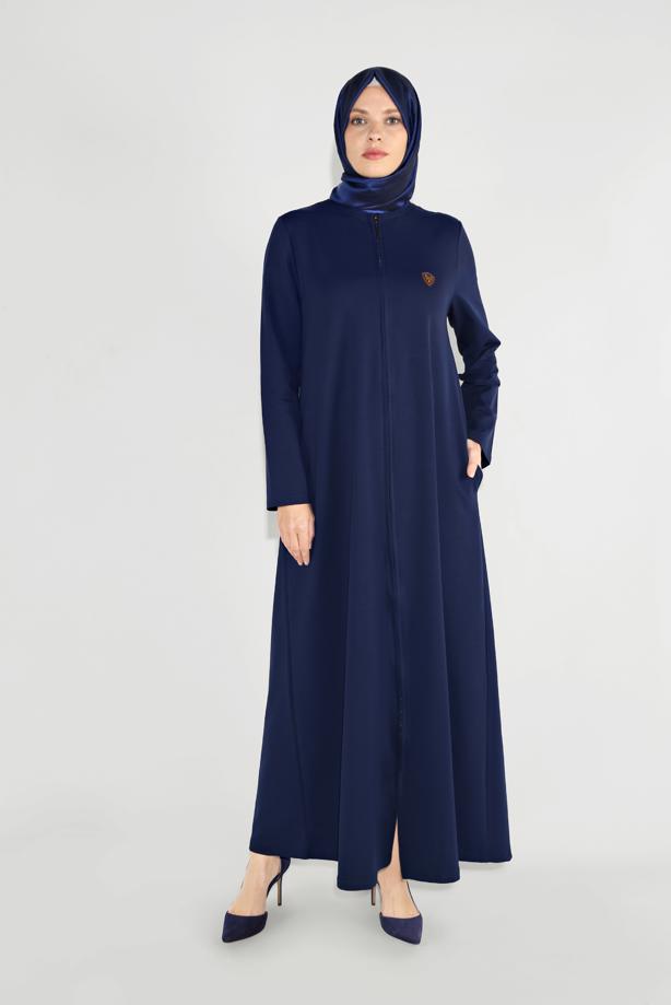 Tesettür giyim LACİVERT BİSİKLET YAKA FERMUARLI FERACE 25106 - TRENDTESETTÜR
