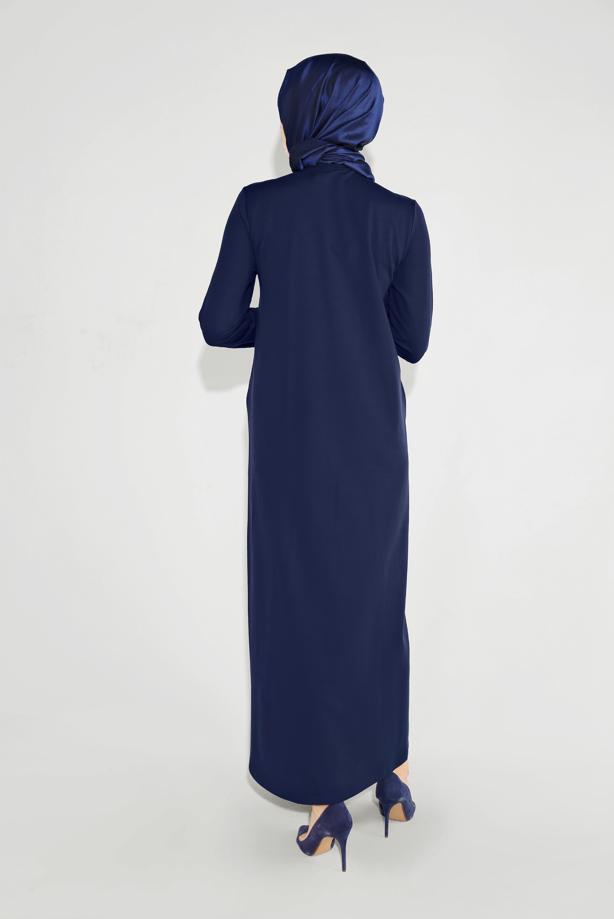 Tesettür giyim LACİVERT BİSİKLET YAKA FERMUARLI FERACE 25106 - TRENDTESETTÜR