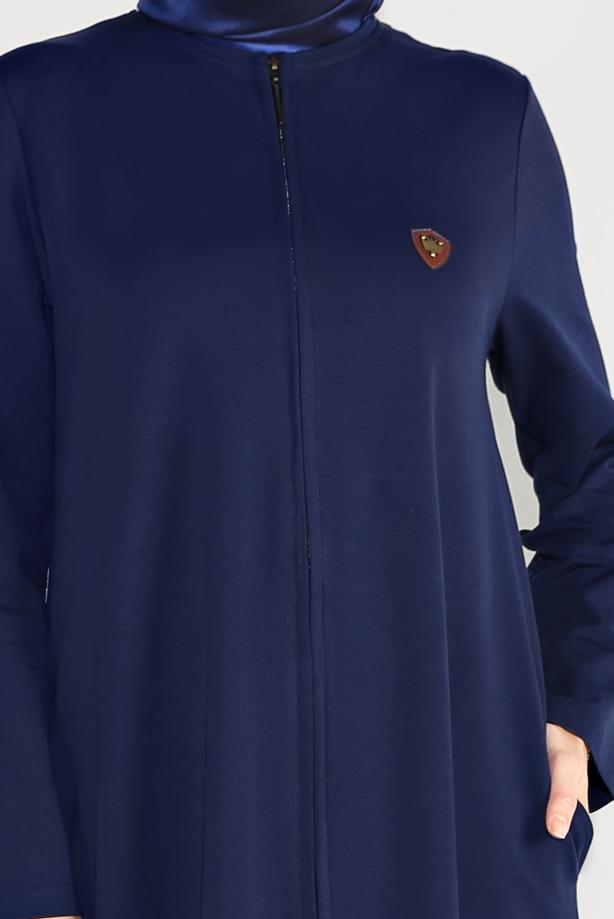 Tesettür giyim LACİVERT BİSİKLET YAKA FERMUARLI FERACE 25106 - TRENDTESETTÜR