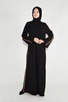 Tesettür giyim SİYAH ŞERİTLİ FERMUARLI FERACE 58106