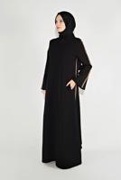 Tesettür giyim SİYAH ŞERİTLİ FERMUARLI FERACE 58106