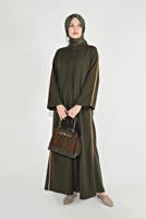 Vêtements hijab KAKI PARDESSUS ZIPPÉ À RAYURES 58106