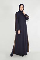 Tesettür giyim LACİVERT ŞERİTLİ FERMUARLI FERACE 58106