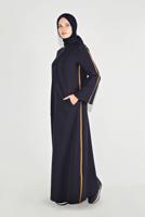 Tesettür giyim LACİVERT ŞERİTLİ FERMUARLI FERACE 58106