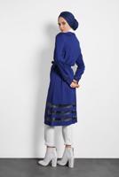 Tesettür giyim LACİVERT ETEK UCU TÜL DETAYLI TRİKO HIRKA 40050 