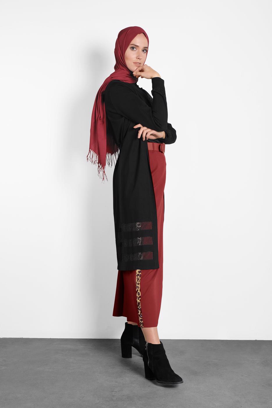 Tesettür giyim SİYAH ALVİNA KUŞAKLI TRİKO HIRKA 40050	