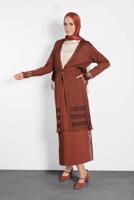 Tesettür giyim KAHVE ALVİNA KUŞAKLI TRİKO HIRKA 40050	