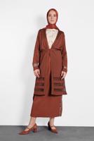 Tesettür giyim KAHVE ALVİNA KUŞAKLI TRİKO HIRKA 40050	