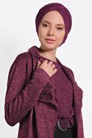 Tesettür giyim BORDO ALVİNA ŞAL YAKA KUŞAKLI HIRKA 40189 