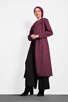 Tesettür giyim BORDO ALVİNA ŞAL YAKA KUŞAKLI HIRKA 40189 