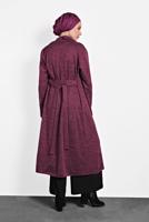 Tesettür giyim BORDO ALVİNA ŞAL YAKA KUŞAKLI HIRKA 40189 