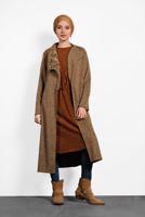 Tesettür giyim KAHVE ALVİNA ŞAL YAKA KUŞAKLI HIRKA 40189 