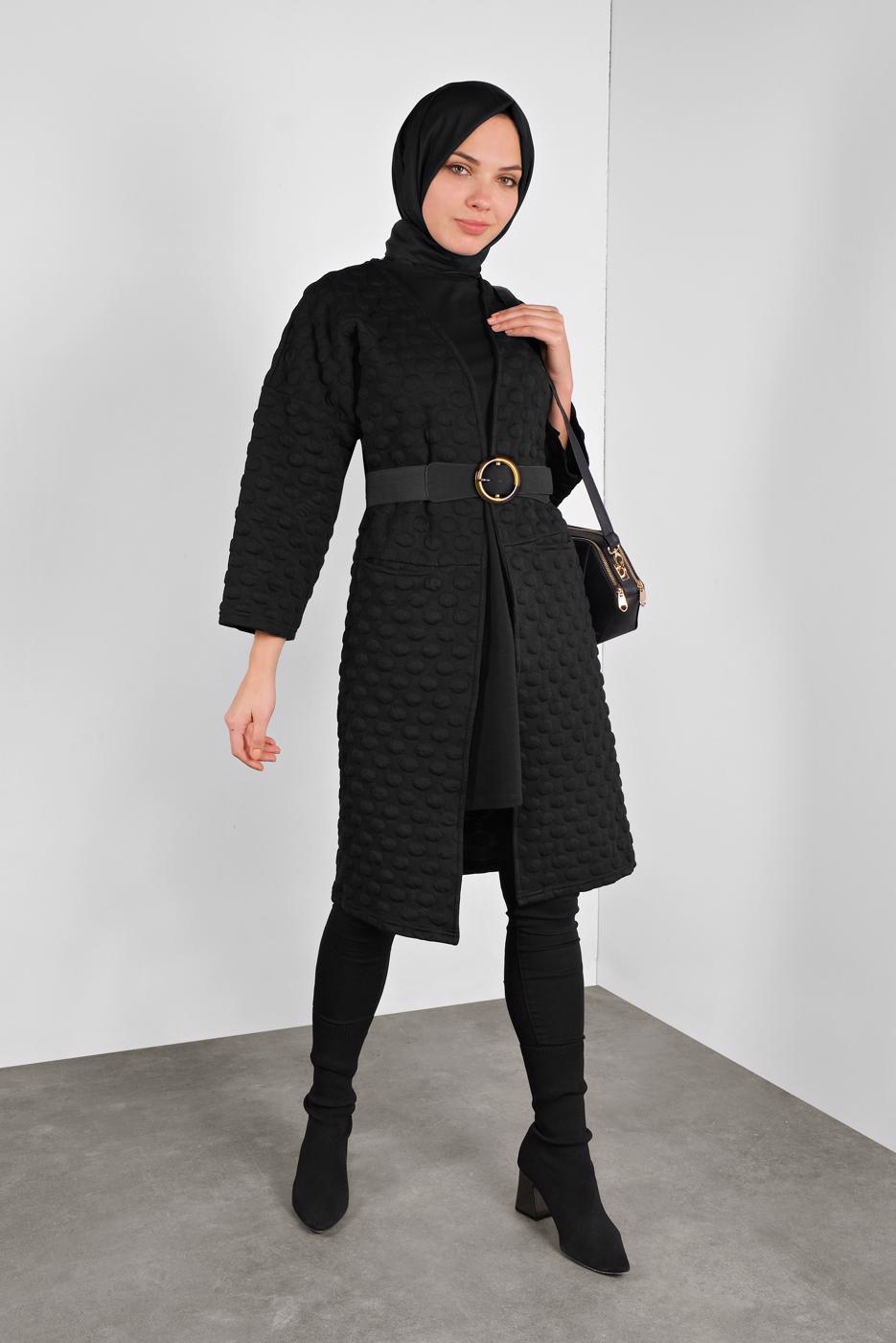 Tesettür giyim SİYAH PONPON DESENLİ CEKET  8234