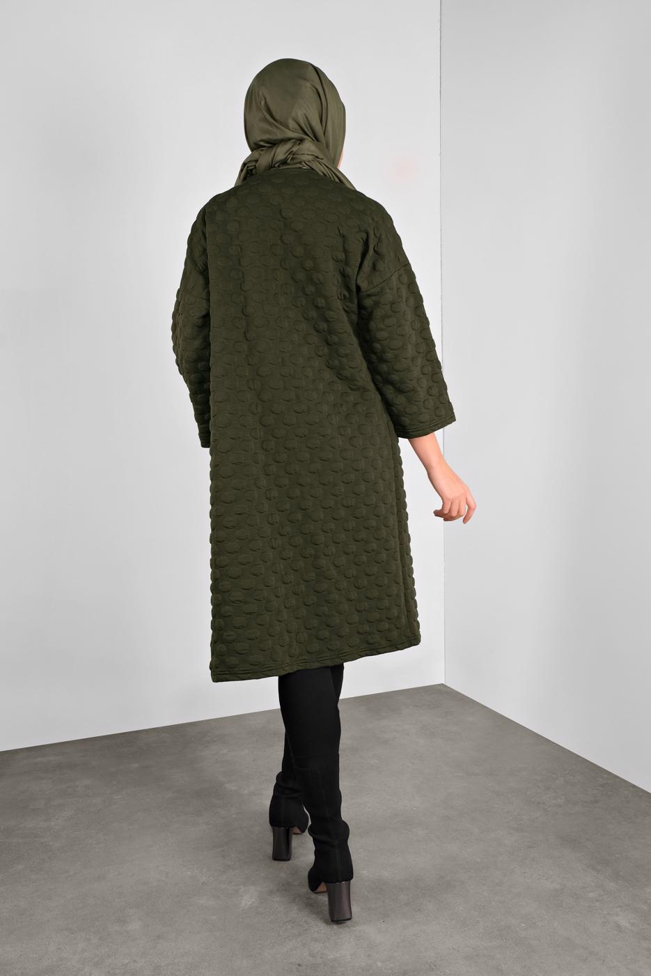 Tesettür giyim HAKİ PONPON DESENLİ CEKET  8234