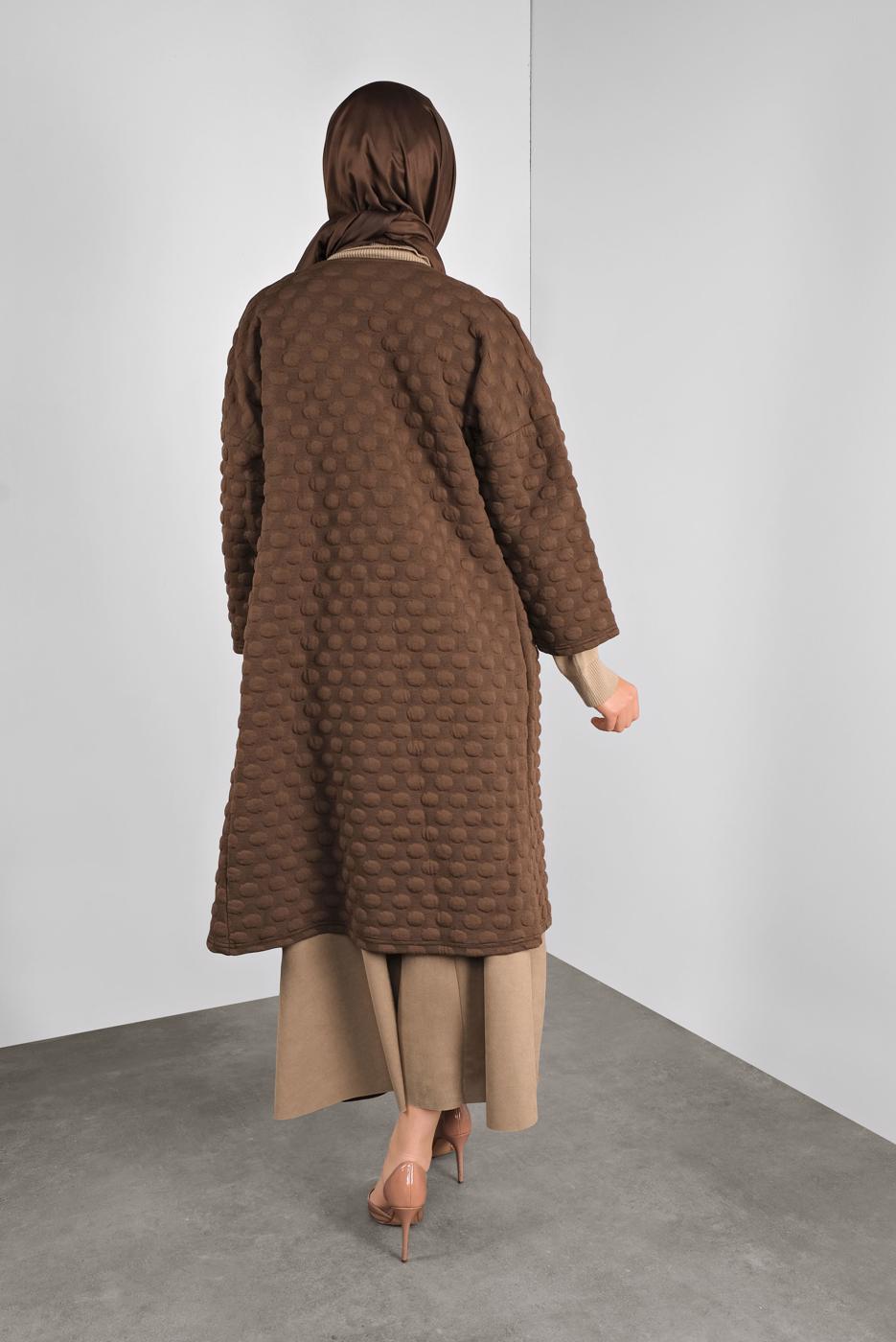 Tesettür giyim TABA PONPON DESENLİ CEKET  8234