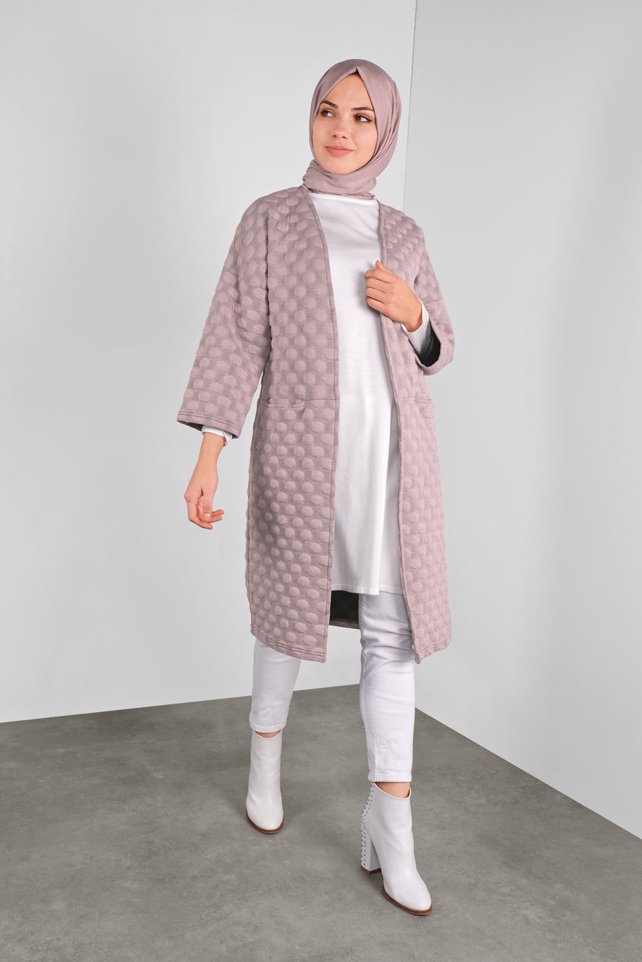 Tesettür giyim PEMBE PONPON DESENLİ CEKET  8234