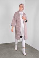 Tesettür giyim PEMBE PONPON DESENLİ CEKET  8234