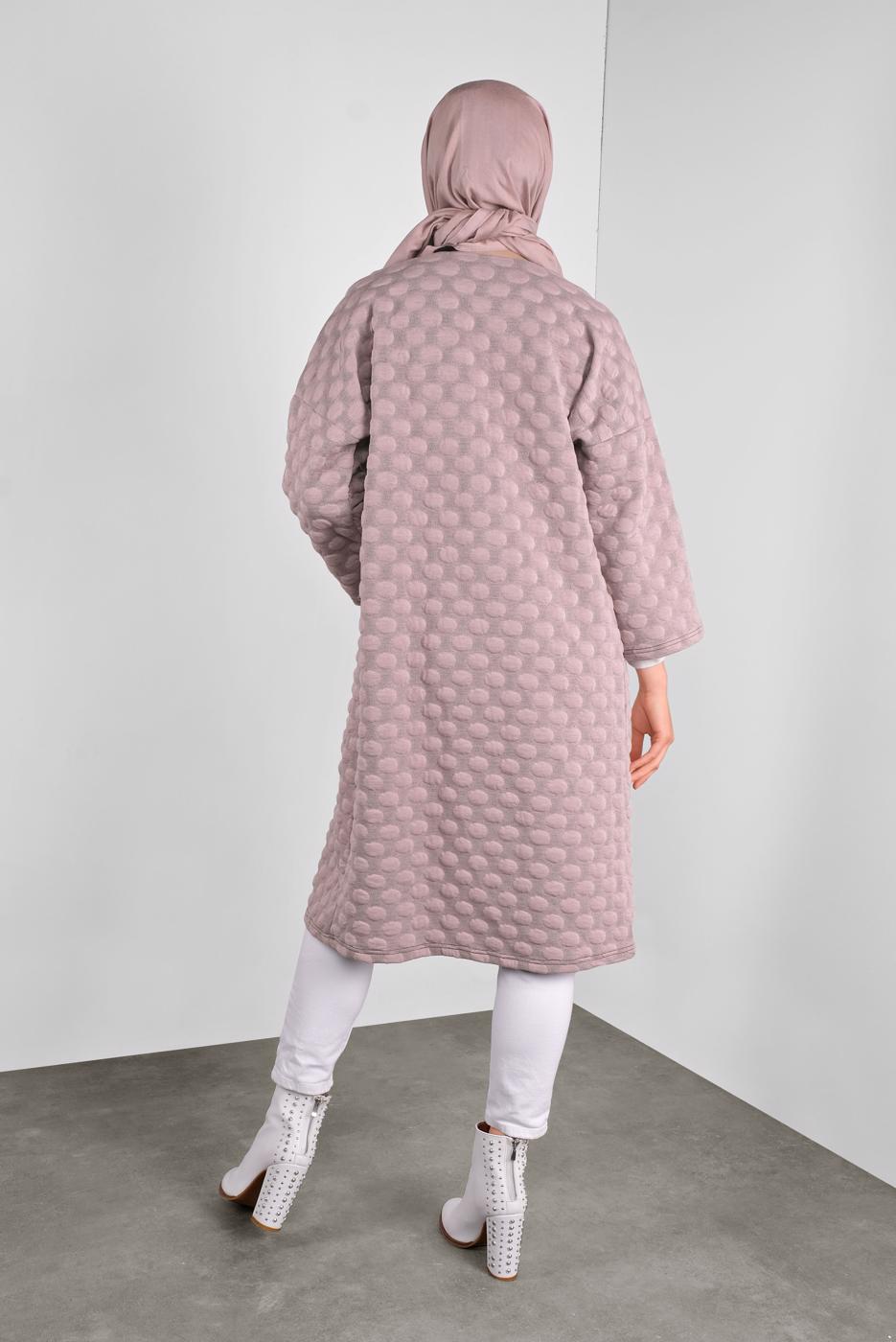 Tesettür giyim PEMBE PONPON DESENLİ CEKET  8234