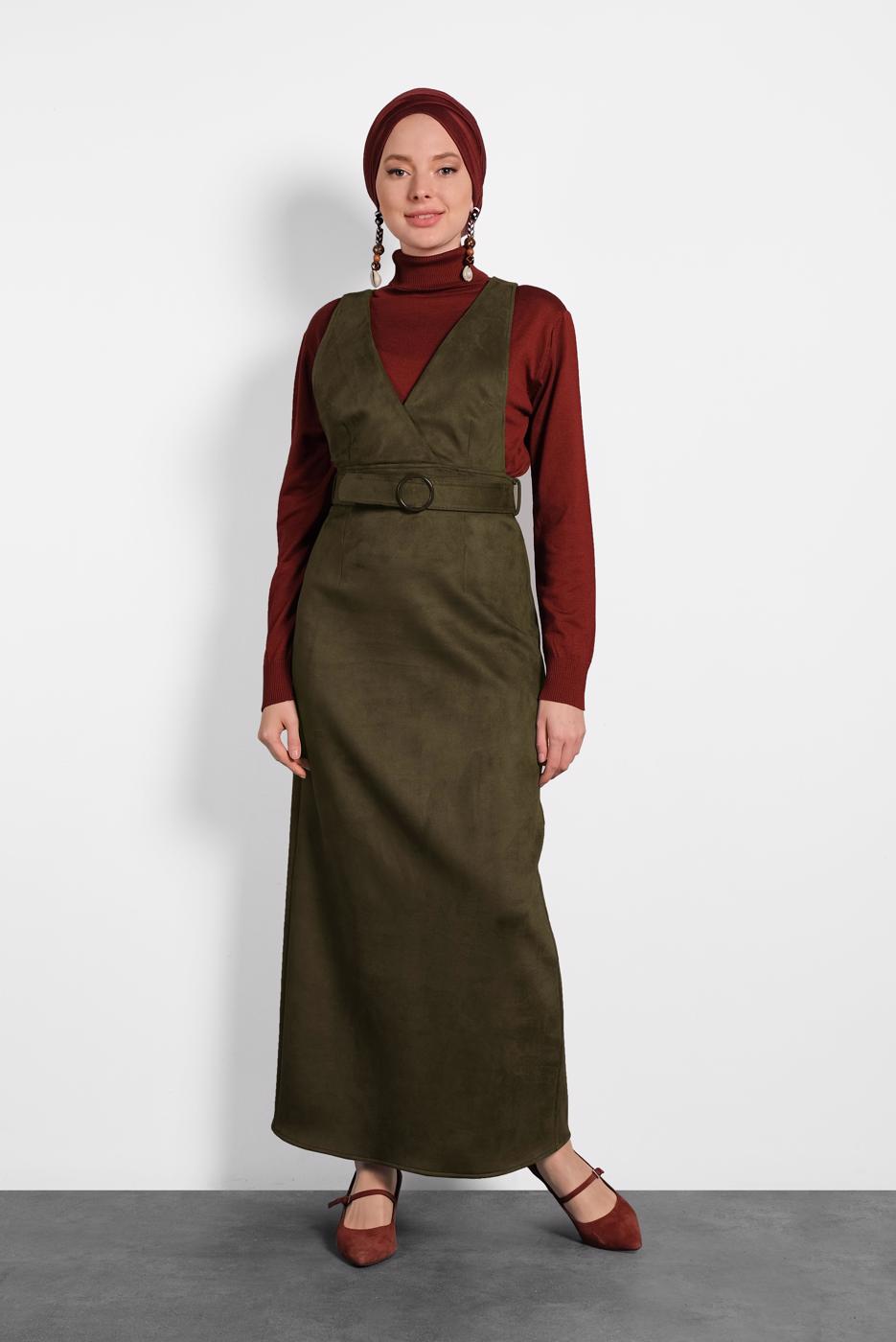 Tesettür giyim HAKİ KEMERLİ JİLE 40292 