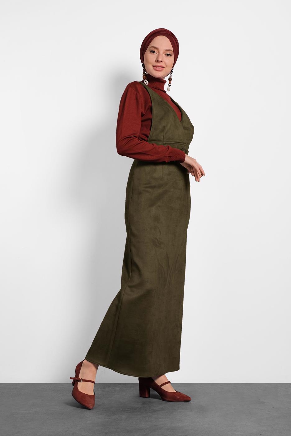 Tesettür giyim HAKİ KEMERLİ JİLE 40292 