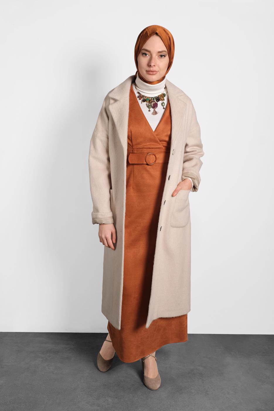 Tesettür giyim TURUNCU KEMERLİ JİLE 40292 