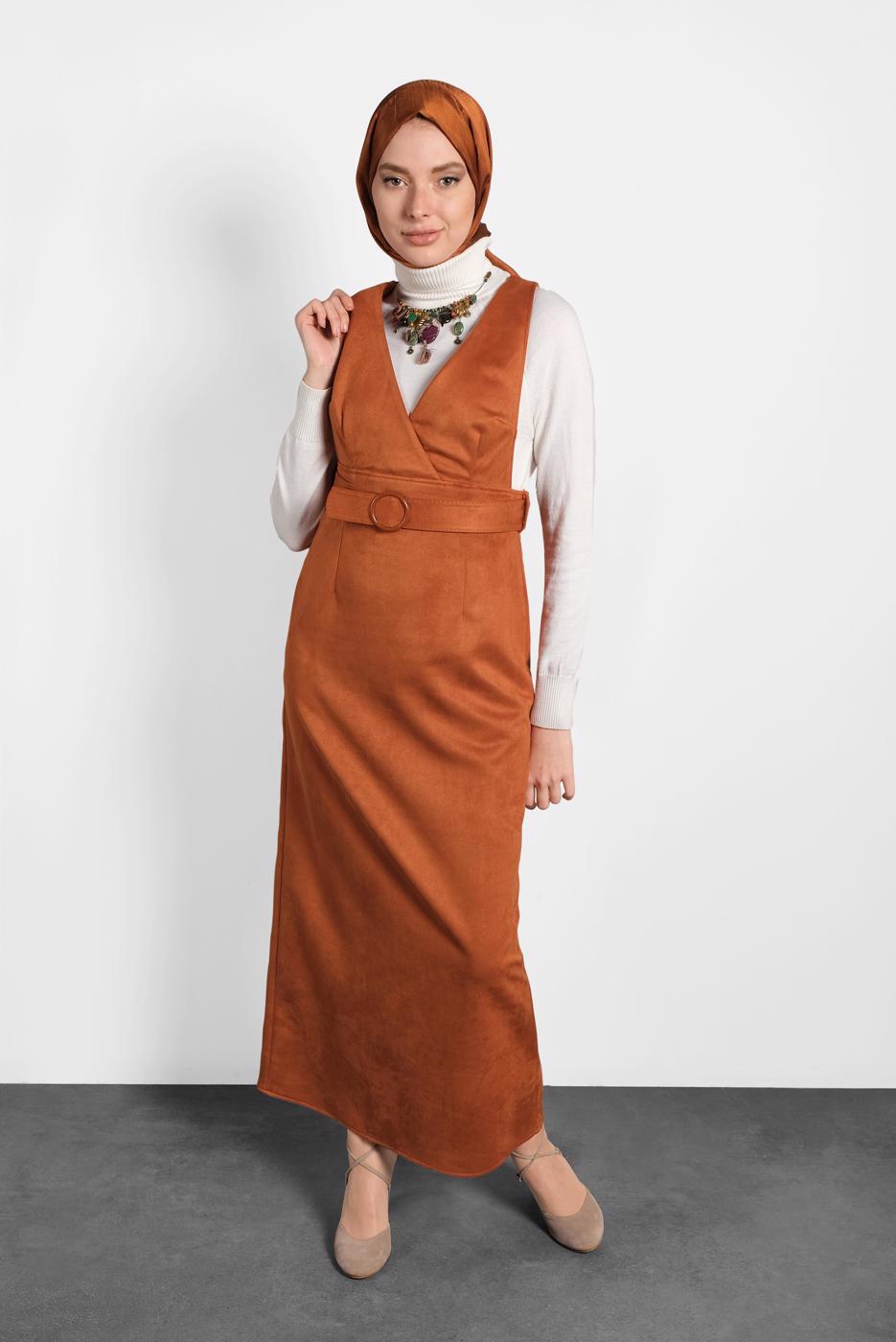 Tesettür giyim TURUNCU KEMERLİ JİLE 40292 