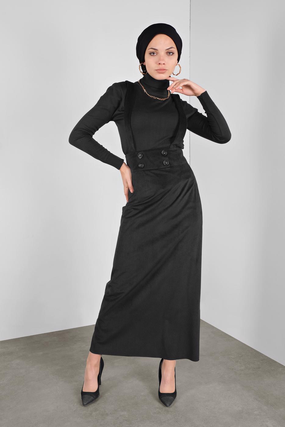 Hijab clothing BLACK ALVINA CORDUROY PINAFORE SKIRT 40312 