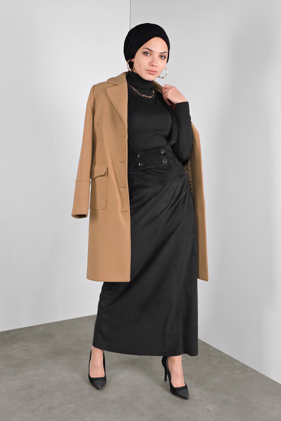 Hijab clothing BLACK ALVINA CORDUROY PINAFORE SKIRT 40312 